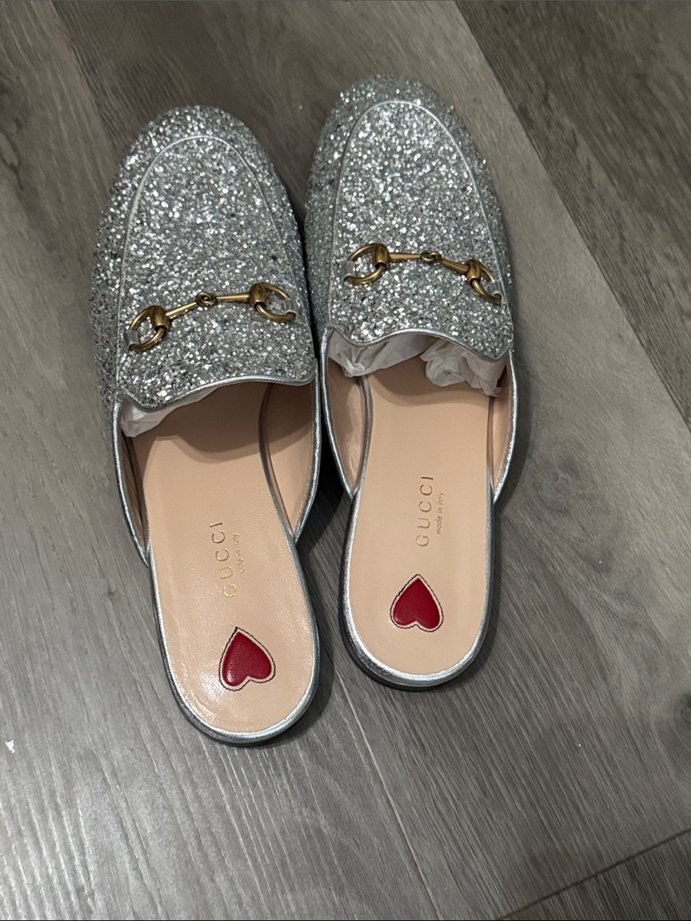Gucci Silver Glitter Horsebit Mules - Picture 2 of 7